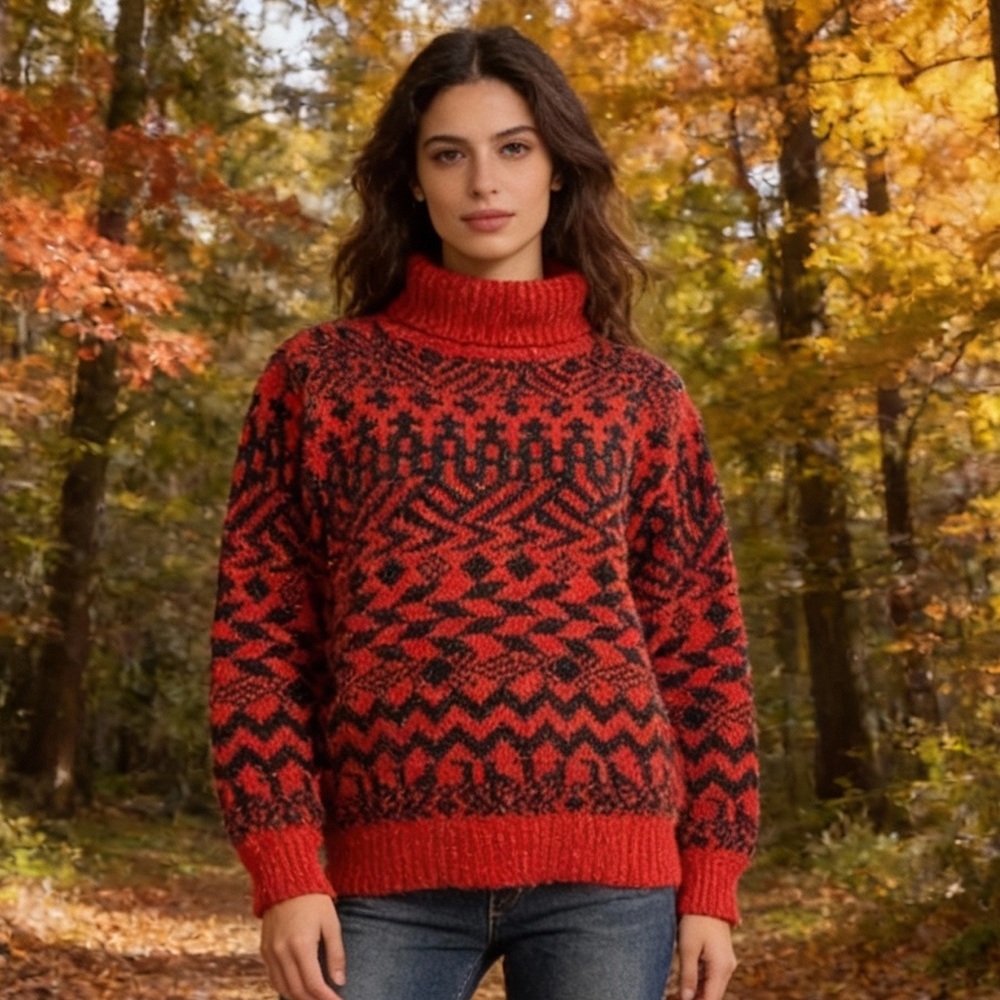 FIELD GEAR Vintage Cabincore Wool Blend Turtleneck Orange Size M